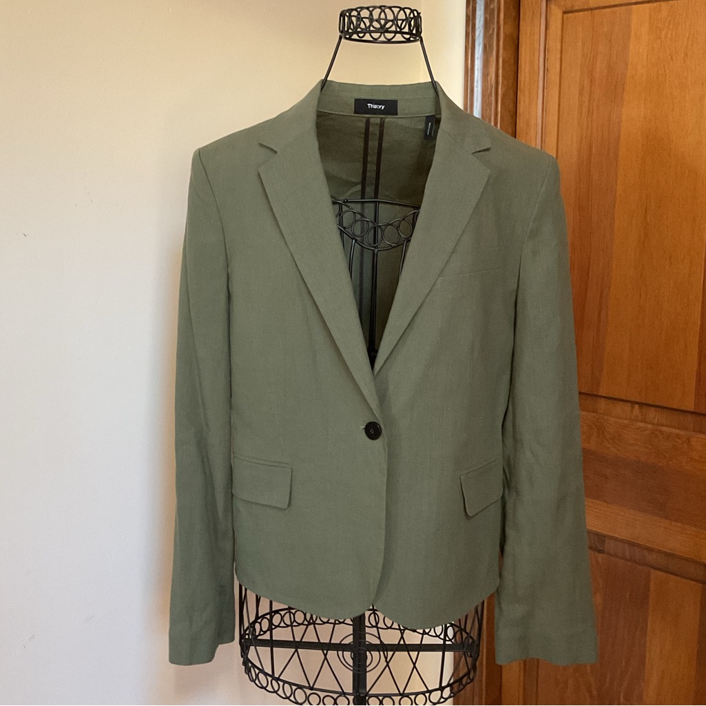 Theory Women's Shrunken Linen Blend Olive Blazer, 6,New